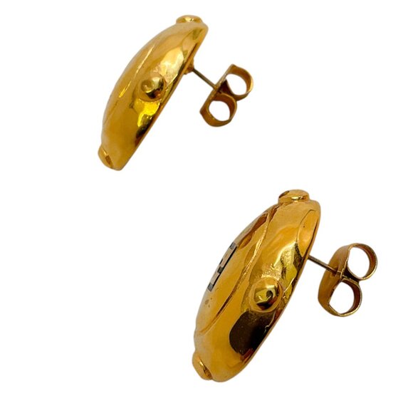Fendi Vintage Gold Plated Earrings with Black Logo - Picture 2 of 4